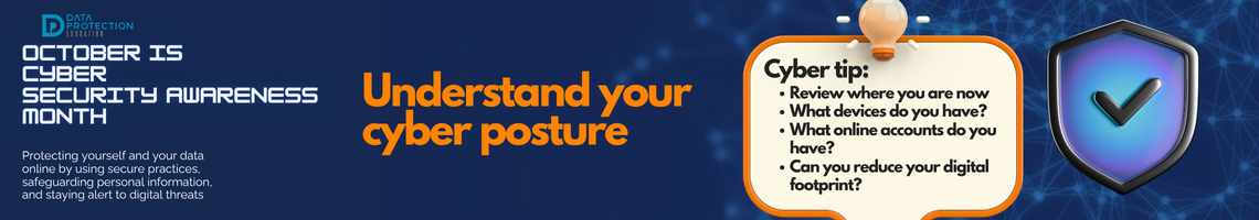 "A graphic announcing 'October is Cyber Security Awareness Month,' with text explaining the importance of creating a cyber emergency contact list in preparation for a cyber attack. It also includes a 'Cyber tip' to assess passwords, turn on MFA, and review critical accounts, especially email. A shield icon with a checkmark and a lightbulb icon are visible."