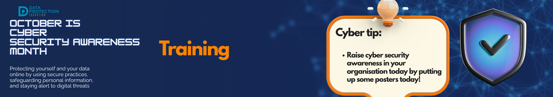 "A graphic announcing 'October is Cyber Security Awareness Month,' with text explaining the importance of creating a cyber emergency contact list in preparation for a cyber attack. It also includes a 'Cyber tip' to assess passwords, turn on MFA, and review critical accounts, especially email. A shield icon with a checkmark and a lightbulb icon are visible."