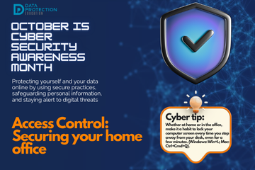 "A graphic announcing 'October is Cyber Security Awareness Month,' with text explaining the importance of creating a cyber emergency contact list in preparation for a cyber attack. It also includes a 'Cyber tip' to assess passwords, turn on MFA, and review critical accounts, especially email. A shield icon with a checkmark and a lightbulb icon are visible."