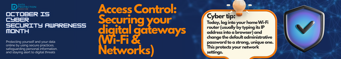 "A graphic announcing 'October is Cyber Security Awareness Month,' with text explaining the importance of creating a cyber emergency contact list in preparation for a cyber attack. It also includes a 'Cyber tip' to assess passwords, turn on MFA, and review critical accounts, especially email. A shield icon with a checkmark and a lightbulb icon are visible."