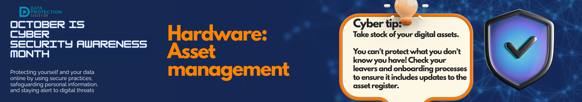 "A graphic announcing 'October is Cyber Security Awareness Month,' with text explaining the importance of creating a cyber emergency contact list in preparation for a cyber attack. It also includes a 'Cyber tip' to assess passwords, turn on MFA, and review critical accounts, especially email. A shield icon with a checkmark and a lightbulb icon are visible."