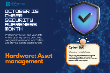 "A graphic announcing 'October is Cyber Security Awareness Month,' with text explaining the importance of creating a cyber emergency contact list in preparation for a cyber attack. It also includes a 'Cyber tip' to assess passwords, turn on MFA, and review critical accounts, especially email. A shield icon with a checkmark and a lightbulb icon are visible."