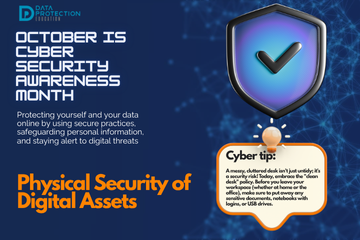 "A graphic announcing 'October is Cyber Security Awareness Month,' with text explaining the importance of creating a cyber emergency contact list in preparation for a cyber attack. It also includes a 'Cyber tip' to assess passwords, turn on MFA, and review critical accounts, especially email. A shield icon with a checkmark and a lightbulb icon are visible."