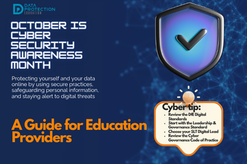 "A graphic announcing 'October is Cyber Security Awareness Month,' with text explaining the importance of creating a cyber emergency contact list in preparation for a cyber attack. It also includes a 'Cyber tip' to assess passwords, turn on MFA, and review critical accounts, especially email. A shield icon with a checkmark and a lightbulb icon are visible."