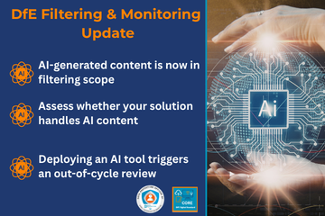 DfE Filtering and Monitoring Core Standard graphic for schools and colleges, essential for safeguarding children.