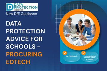 Graphic representing new DfE guidance on EdTech procurement for schools, focusing on data protection.