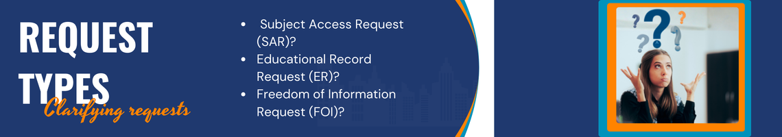 Visual guide categorizing various data and information requests like SARs and official educational records.