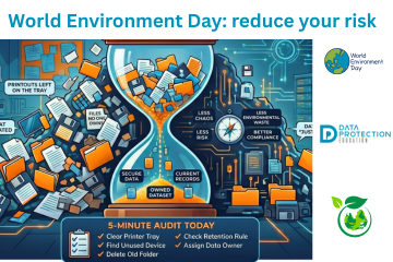 Illustration for World Environment Day showing the Earth surrounded by green leaves, symbolizing environmental protection and responsible waste