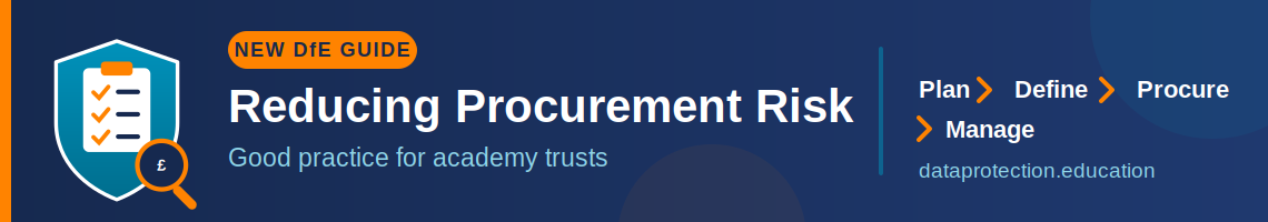 Graphic illustrating procurement risk reduction strategies for academy trusts, aligning with DfE guidance.